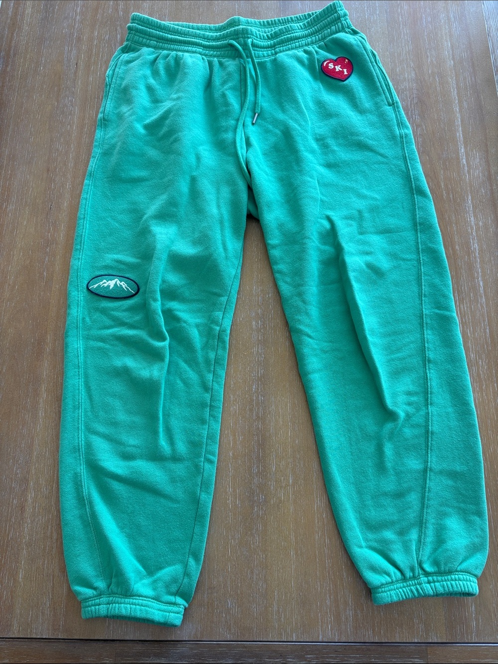 aerie Green Jogger Sweatpants with Heart & Mountain Patches